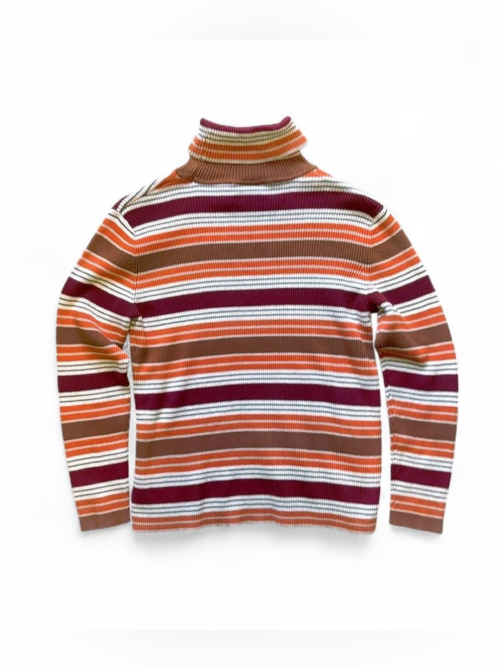 Vintage Y2K Orange Burgundy Striped Turtleneck Sweater Preppy XL
